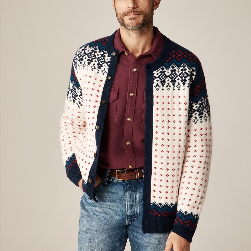J Crew Fair Isle Cardigan In Lambswool